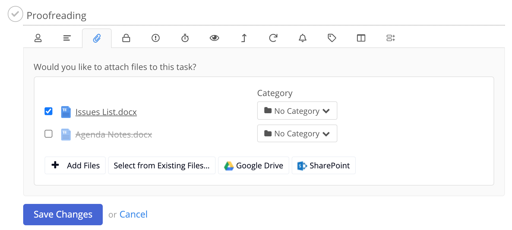 Attach a file to Teamwork - Select Files View