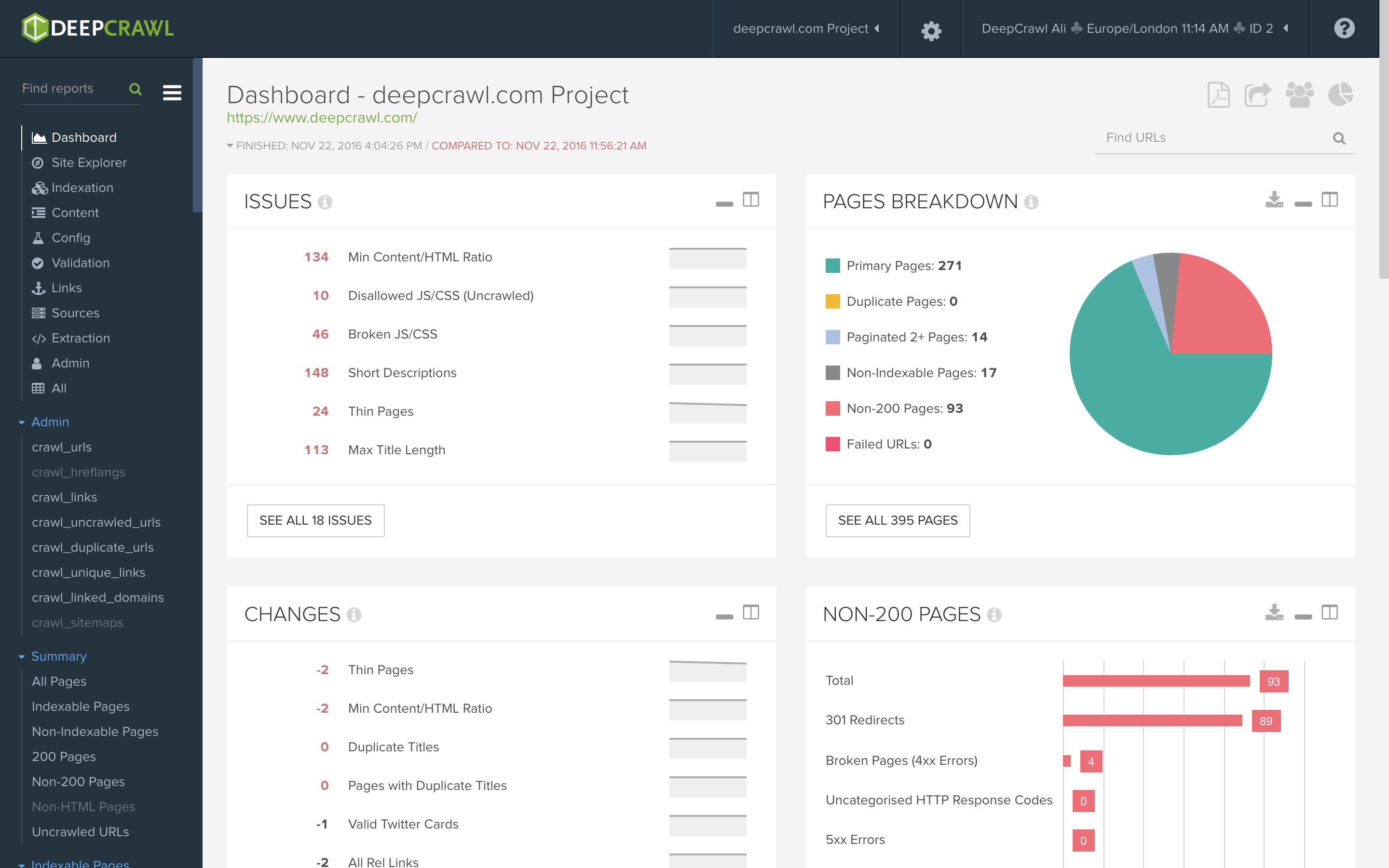 deepcrawl example for SEO project management