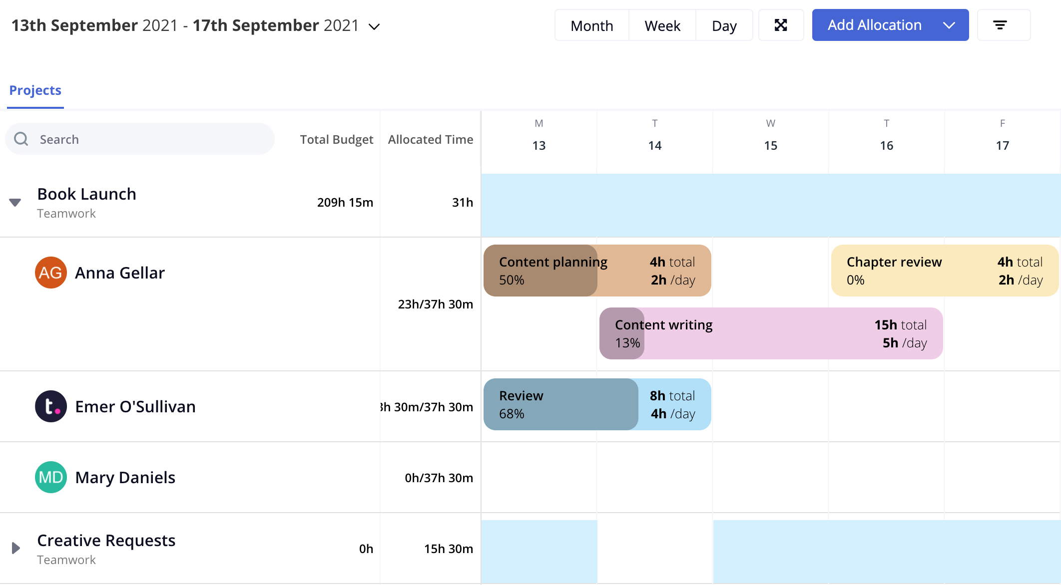 teamwork project schedule view